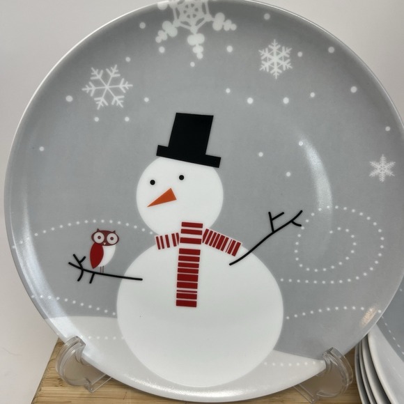 Rachael Ray Other - Rachael Ray Little Hoot & Snowman Salad Dessert Plate Set Of 5 Winter Owl Snow‎